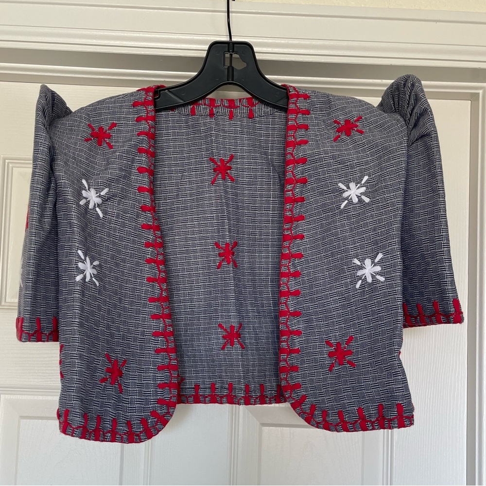 Filipiniana Handwoven Bolero Gray Red - Picture 2 of 6